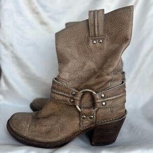 Frye Taupe Leather Heeled Boots